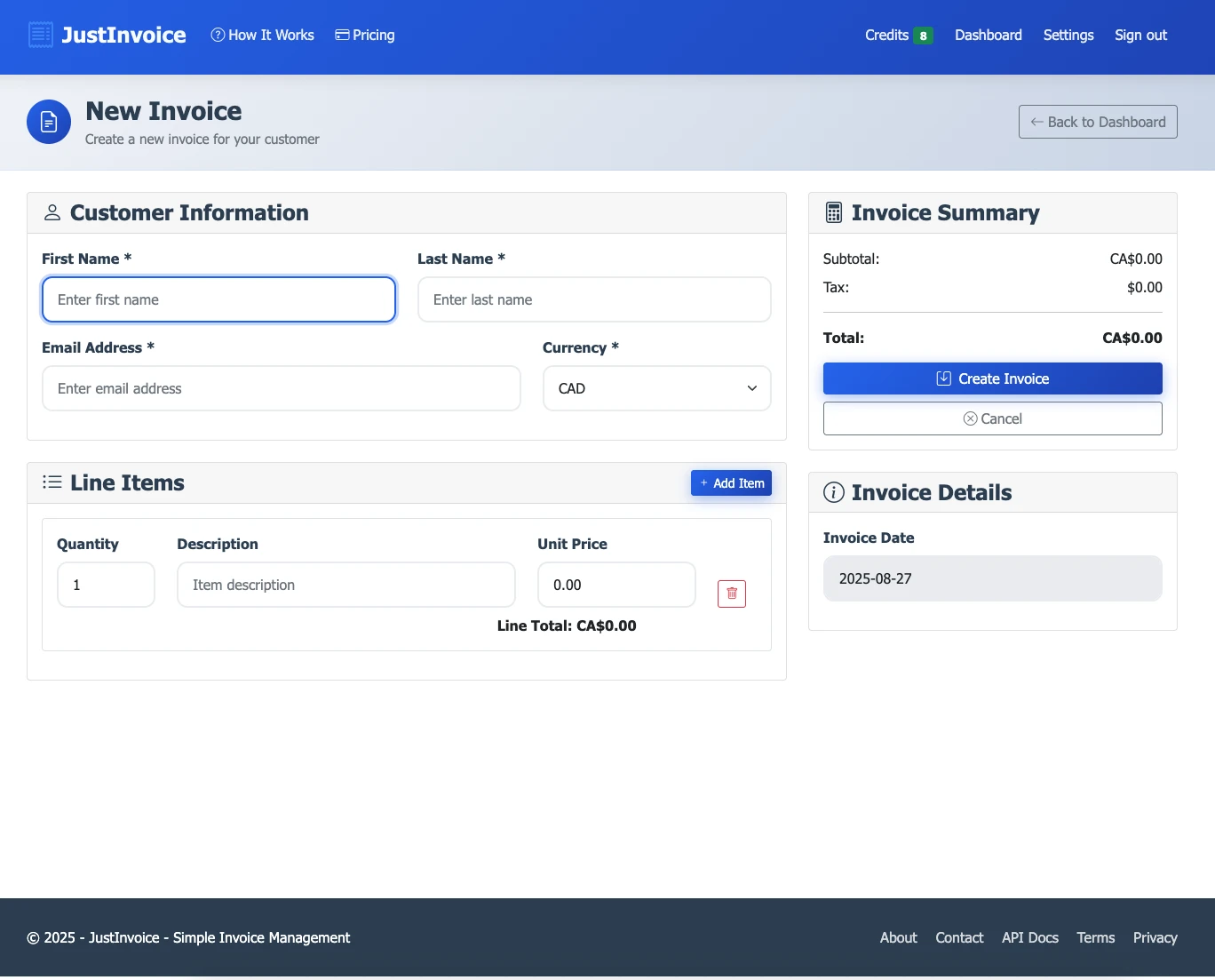 JustInvoice Dashboard Preview